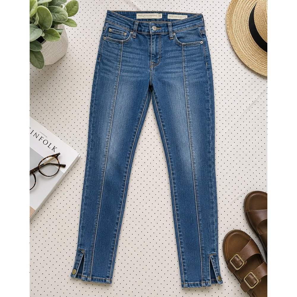 Pilcro Anthropologie Jeans 27 High Rise Denim Legging Skinny Ankle Slit Blue
